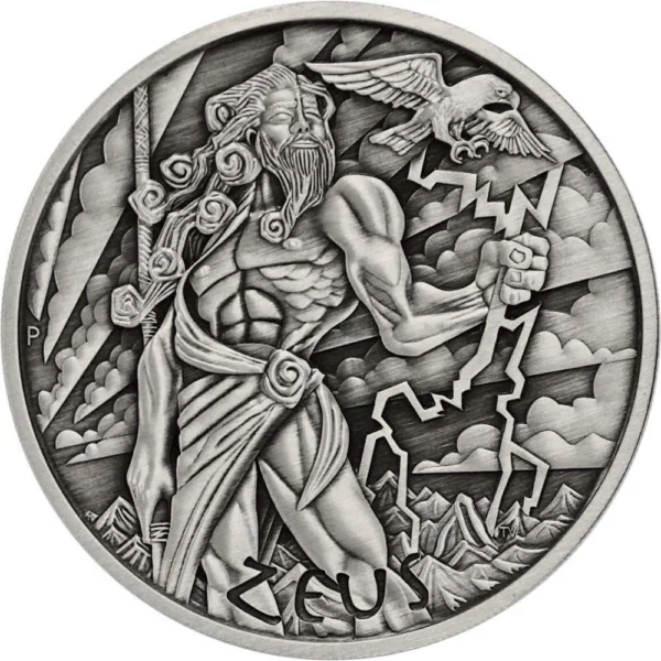 ZEUS 2021 Antik - Gods of Olympus - Perth Mint - 5 OZ SILBER - 5 $ - Antik Finish