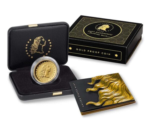 American 230th Anniversary Flowing Hair 2024 High Relief - 1 OZ GOLD - 1 $ - Polierte Platte – Bild 3