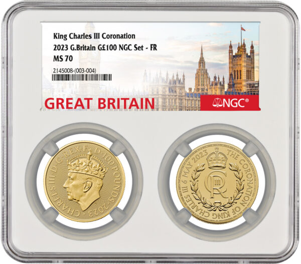 2023 Goldmünzen-Set „Krönung König Charles III “ – NGC MS70 | 2 x 1 OZ GOLD